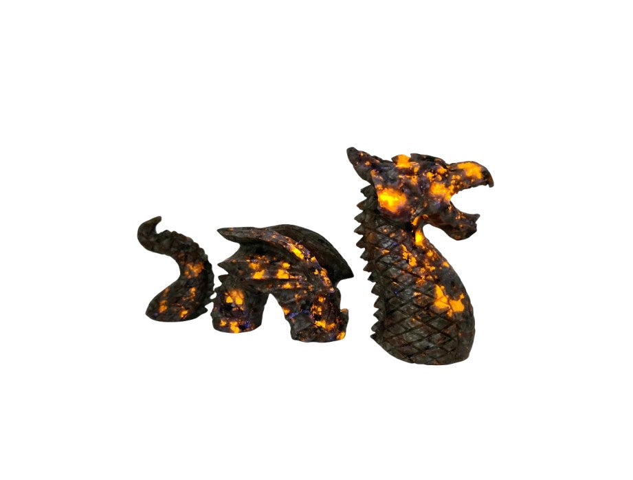 6" Natural 3-Piece Yooperlite Hand-Carved Dragon