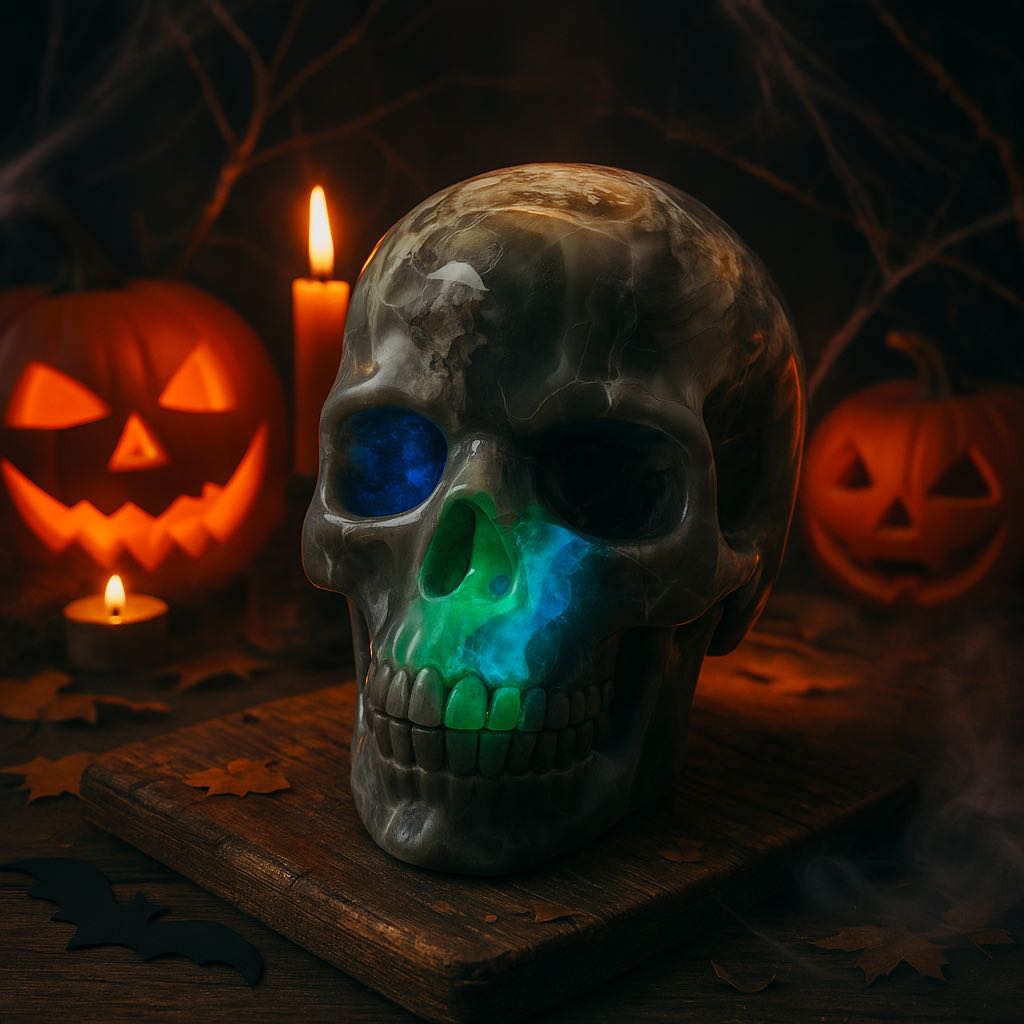 4" Volcano Agate Skull-UV Reactive