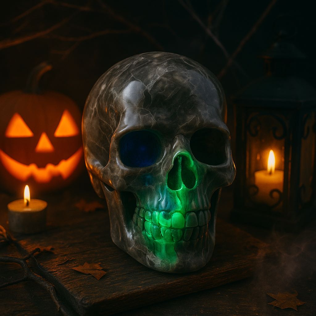 4" Volcano Agate Skull-UV Reactive