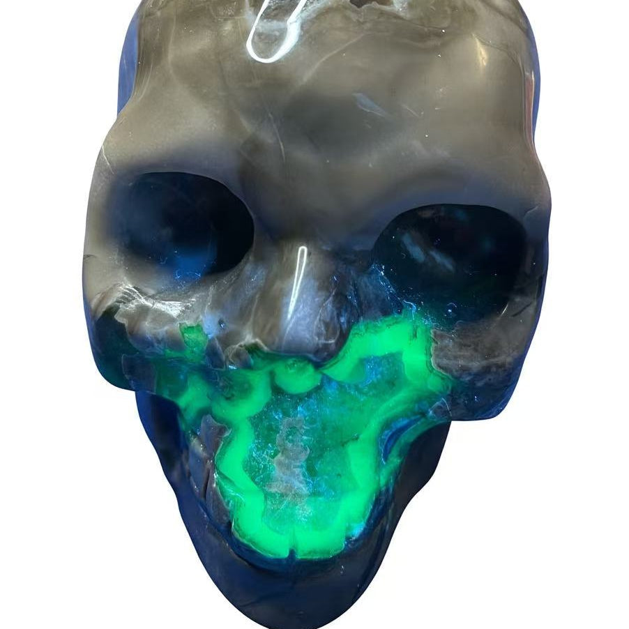 4.5"Volcanic Agate Skull Carving Mystic Statue