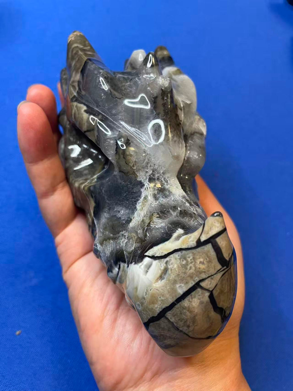 5"Volcano Agate Dragon Skull