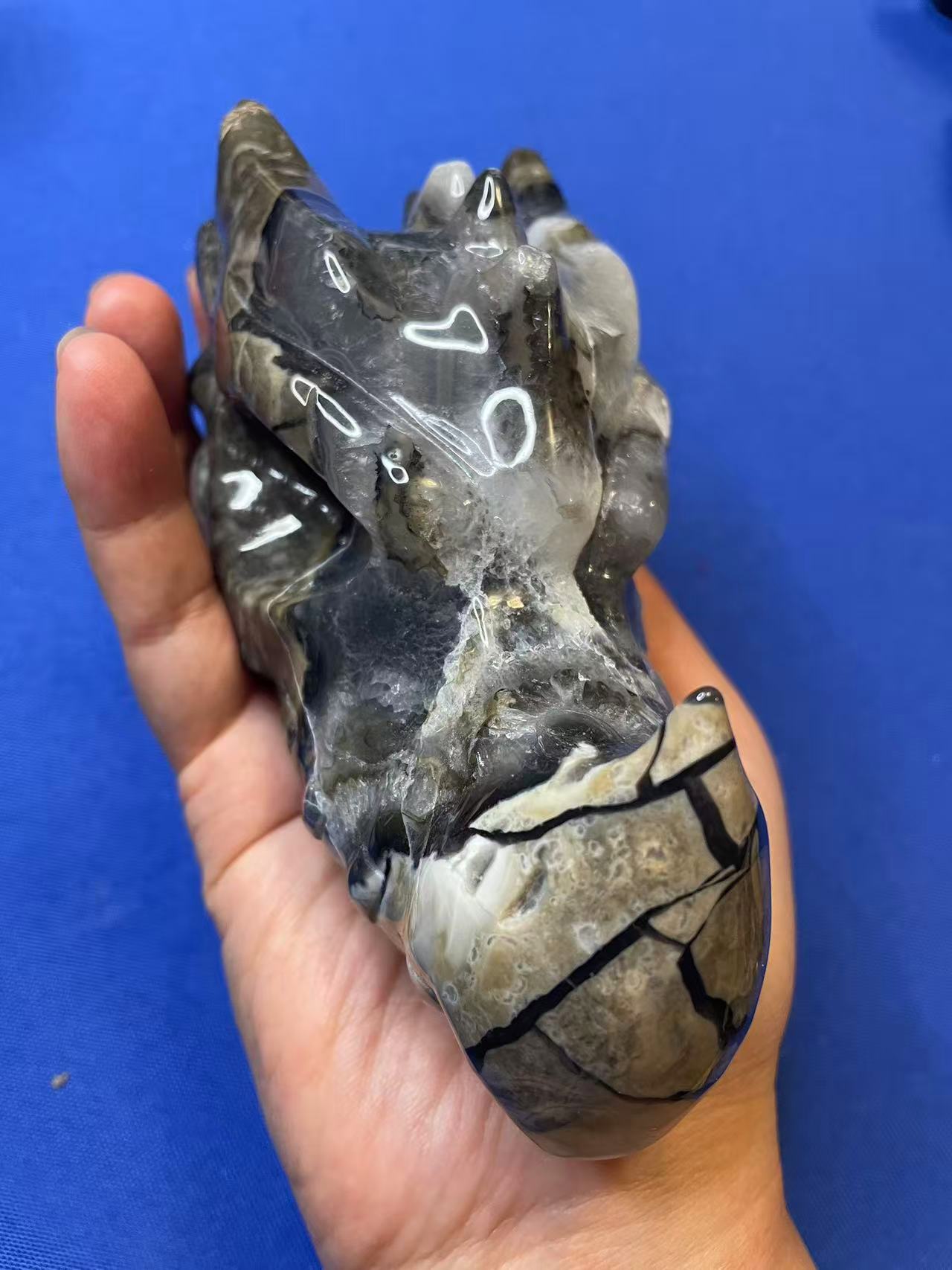 5"Volcano Agate Dragon Skull