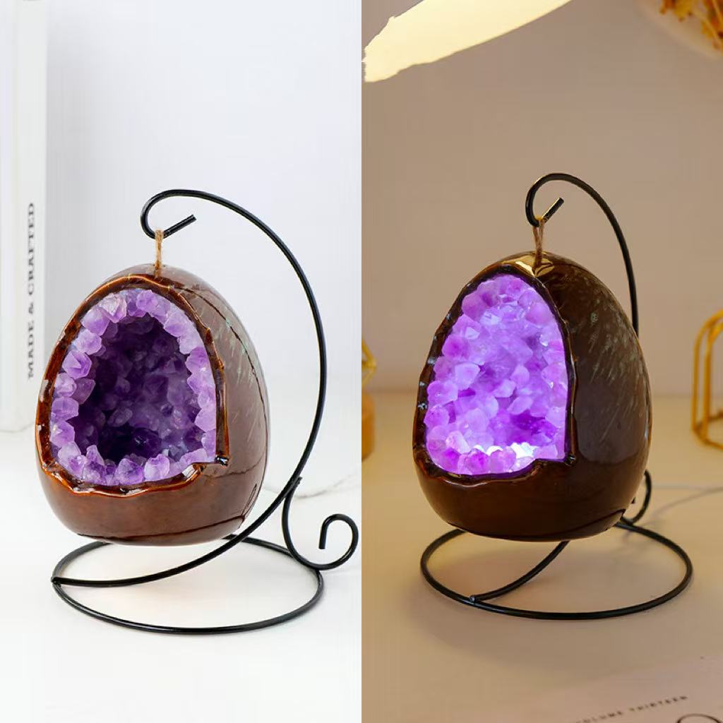 Amethyst Dinosaur Egg Lamp With Stand
