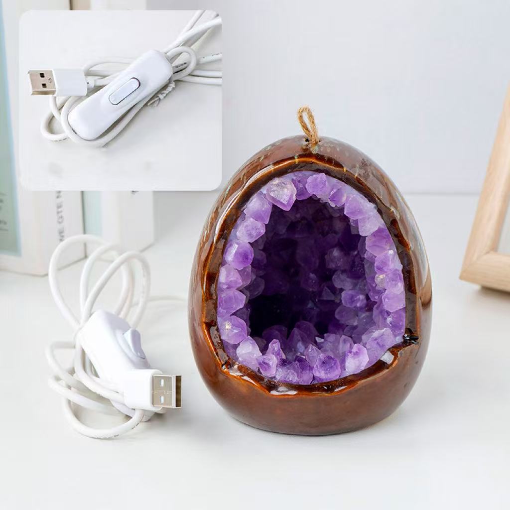 Amethyst Dinosaur Egg Lamp With Stand