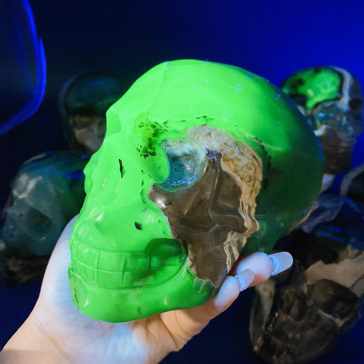 4.5"Volcanic Agate Skull Carving Mystic Statue