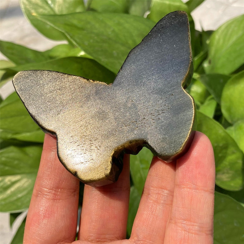 3" Gold Obsidian Butterfly Skull