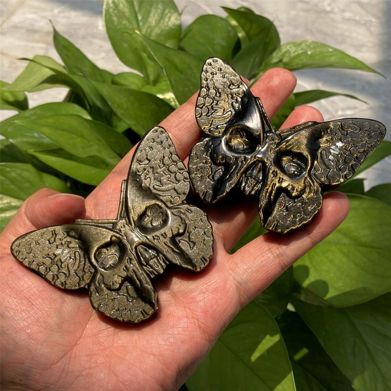 3" Gold Obsidian Butterfly Skull