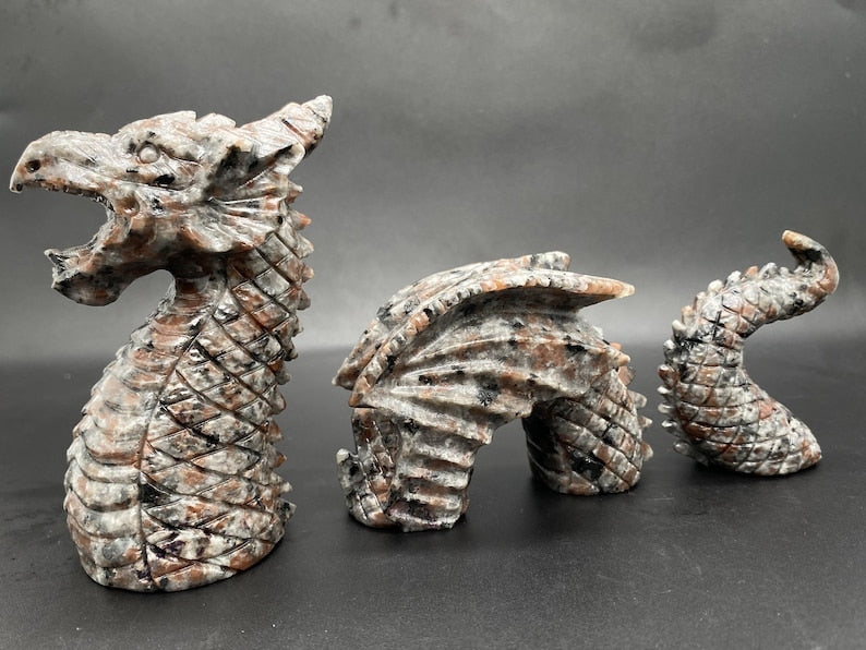 6" Natural 3-Piece Yooperlite Hand-Carved Dragon