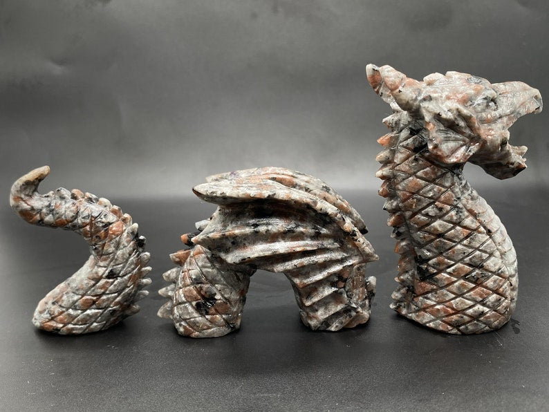 6" Natural 3-Piece Yooperlite Hand-Carved Dragon