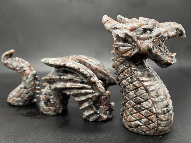 6" Natural 3-Piece Yooperlite Hand-Carved Dragon