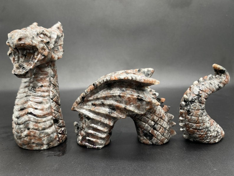 6" Natural 3-Piece Yooperlite Hand-Carved Dragon