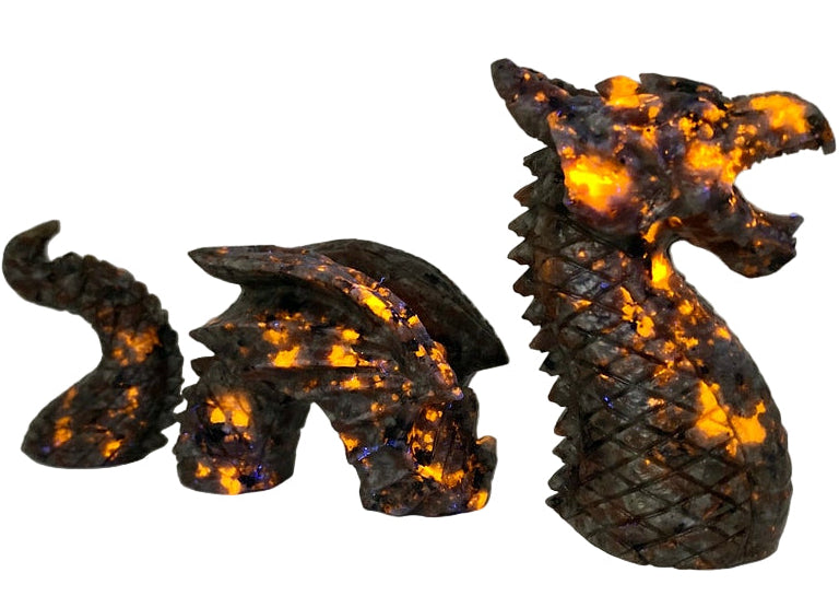 6" Natural 3-Piece Yooperlite Hand-Carved Dragon