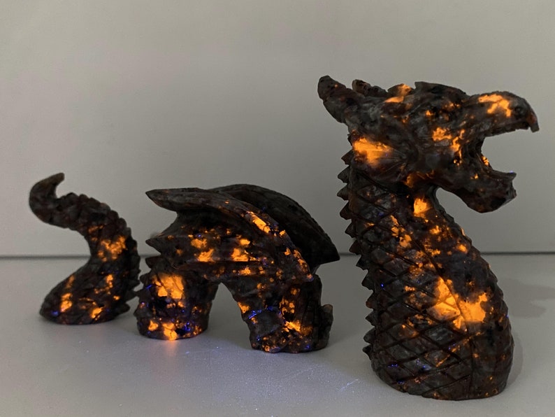 6" Natural 3-Piece Yooperlite Hand-Carved Dragon