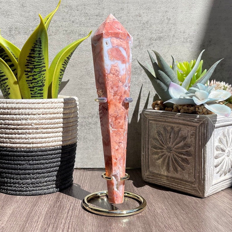 Pink Agate Wand with Stand