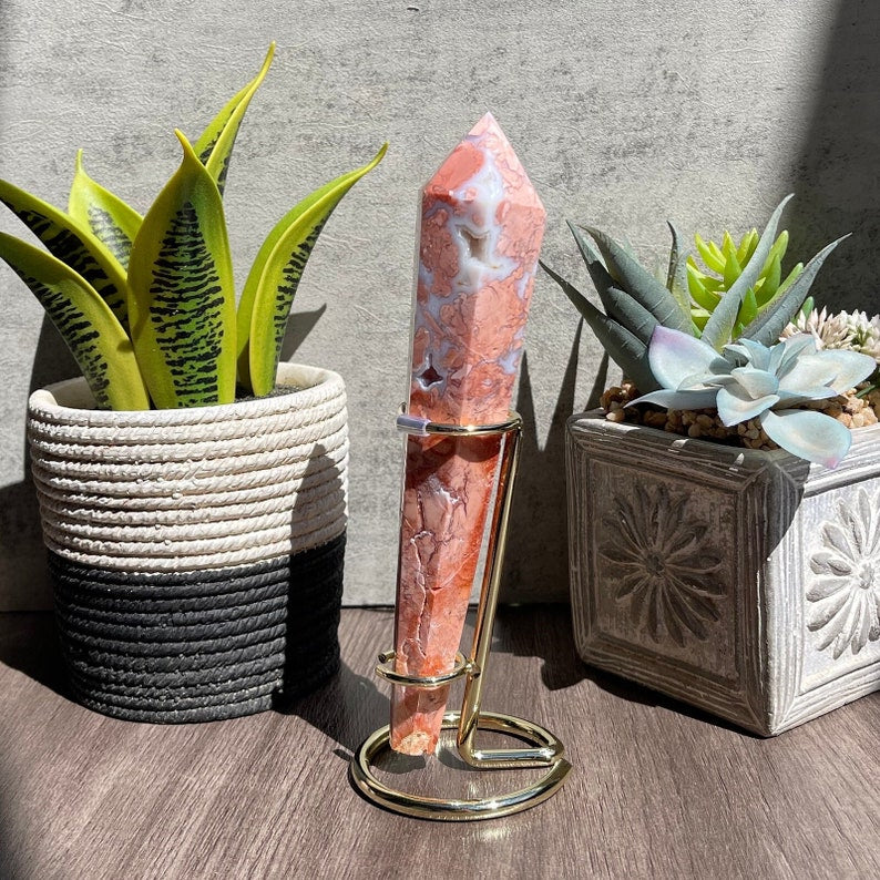 Pink Agate Wand with Stand