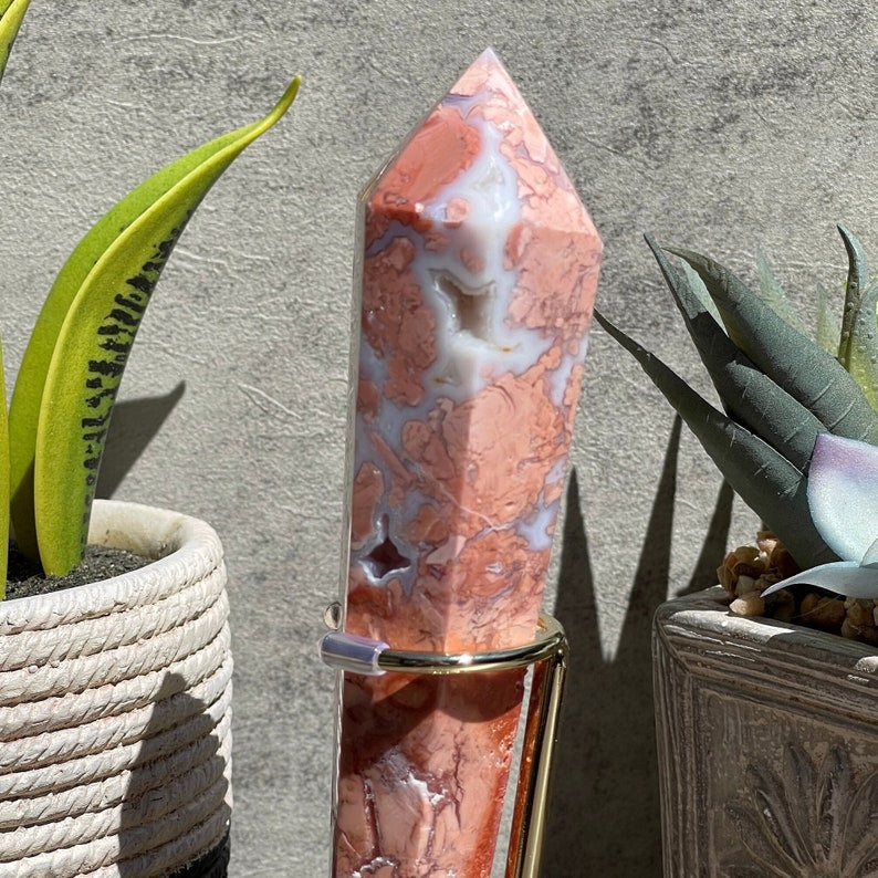Pink Agate Wand with Stand
