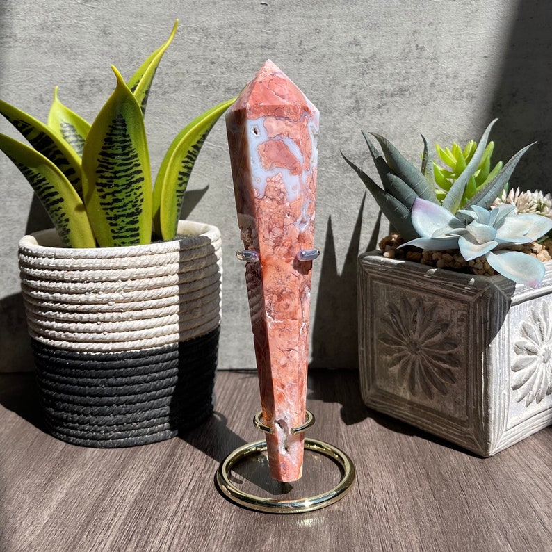 Pink Agate Wand with Stand