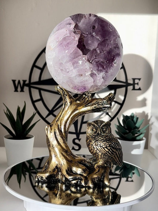 5" Silver Owl Crystal Sphere Holder