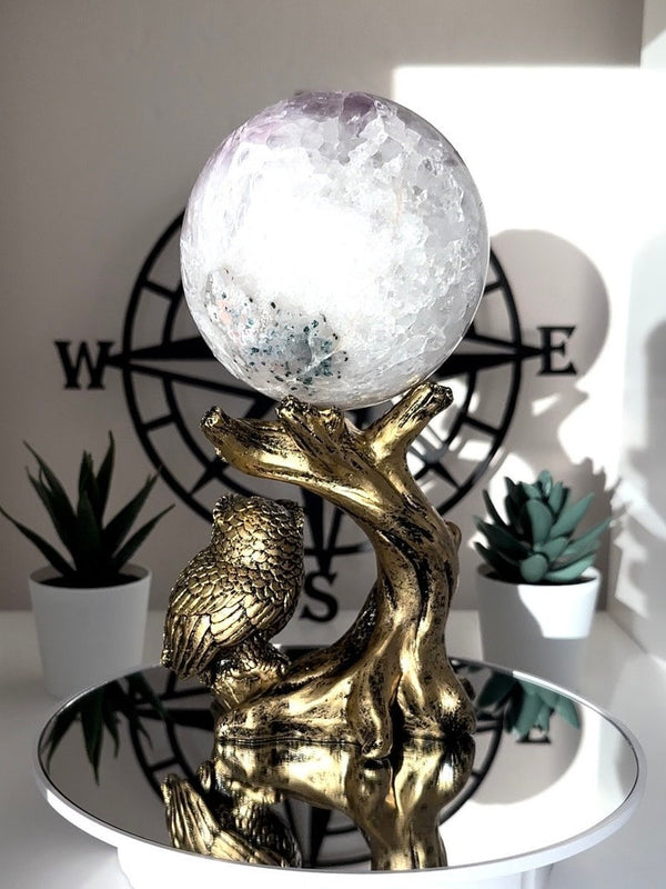 5" Silver Owl Crystal Sphere Holder