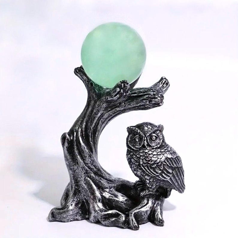 5" Silver Owl Crystal Sphere Holder