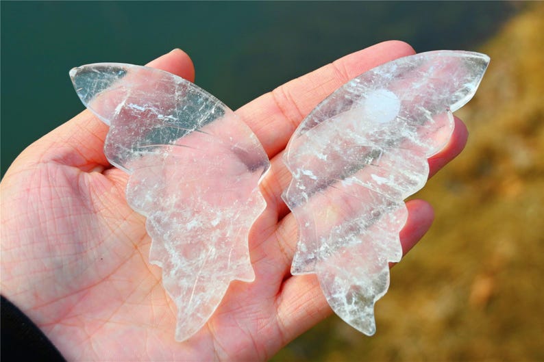 3.7'' Natural Hand Carved Clear Quartz Butterfly Wings