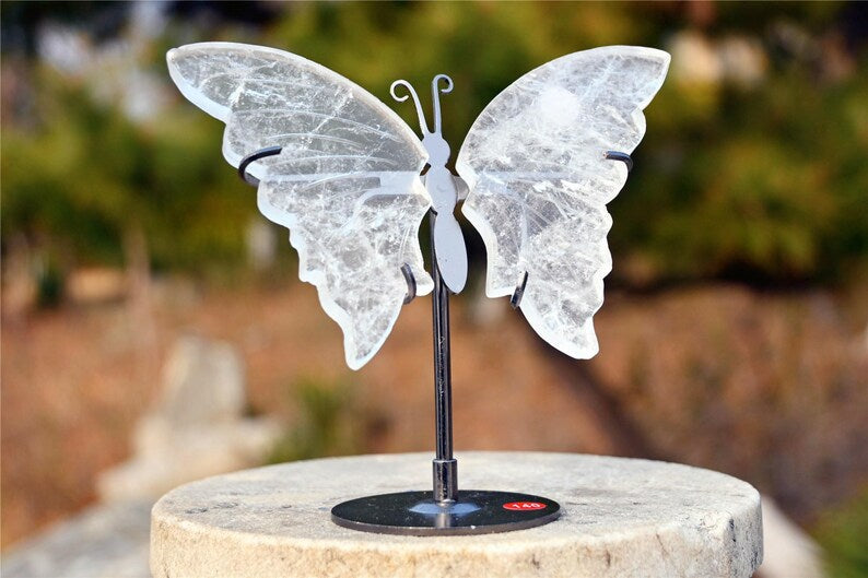 3.7'' Natural Hand Carved Clear Quartz Butterfly Wings