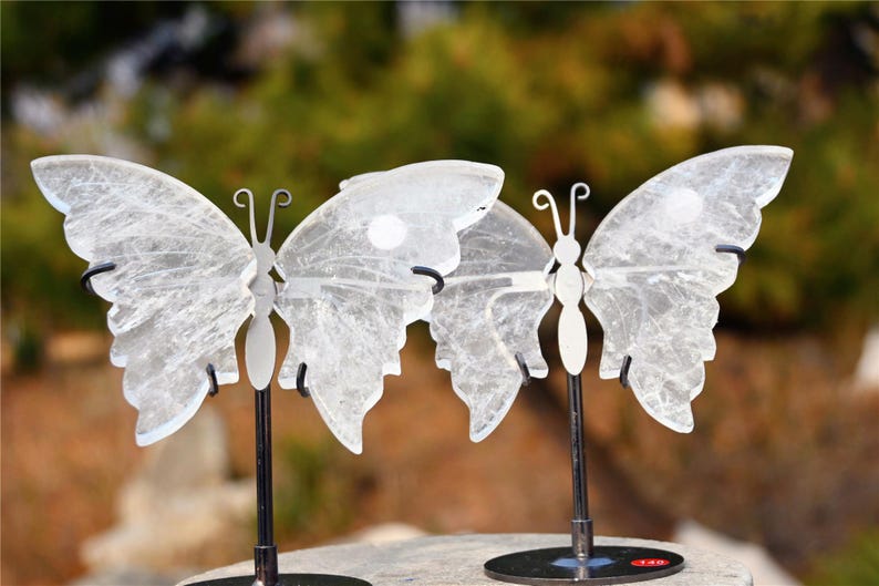 3.7'' Natural Hand Carved Clear Quartz Butterfly Wings
