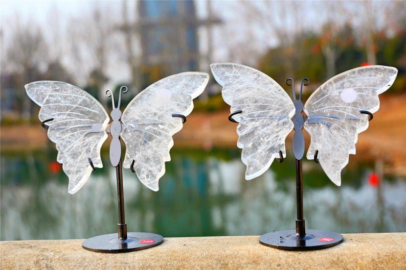3.7'' Natural Hand Carved Clear Quartz Butterfly Wings