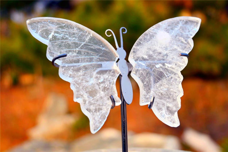 3.7'' Natural Hand Carved Clear Quartz Butterfly Wings