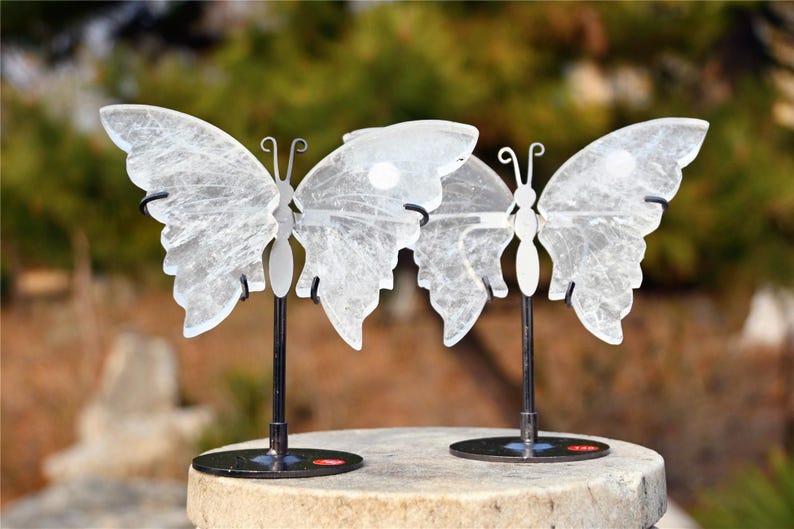 3.7'' Natural Hand Carved Clear Quartz Butterfly Wings