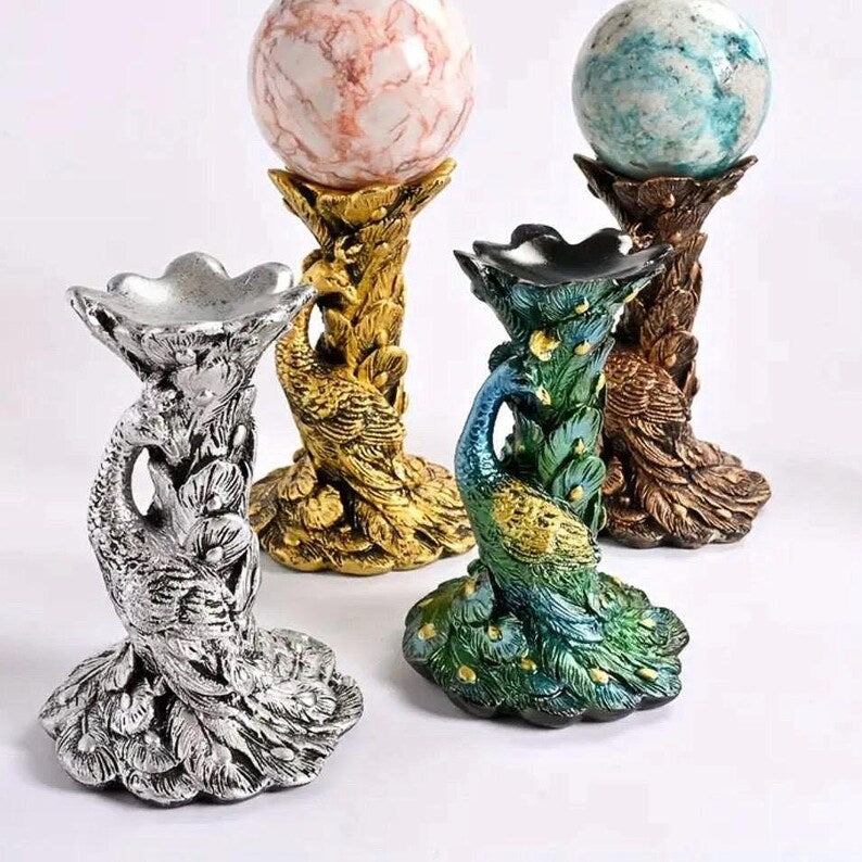 5" Peacock Crystal Sphere Holder