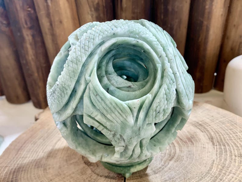 4" Natural Crystal Rotating Carved Hollow Sphere