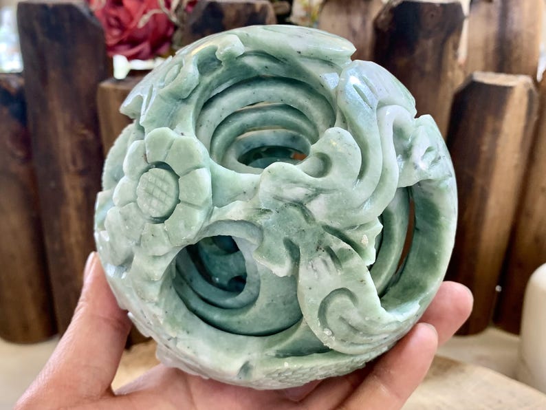 4" Natural Crystal Rotating Carved Hollow Sphere