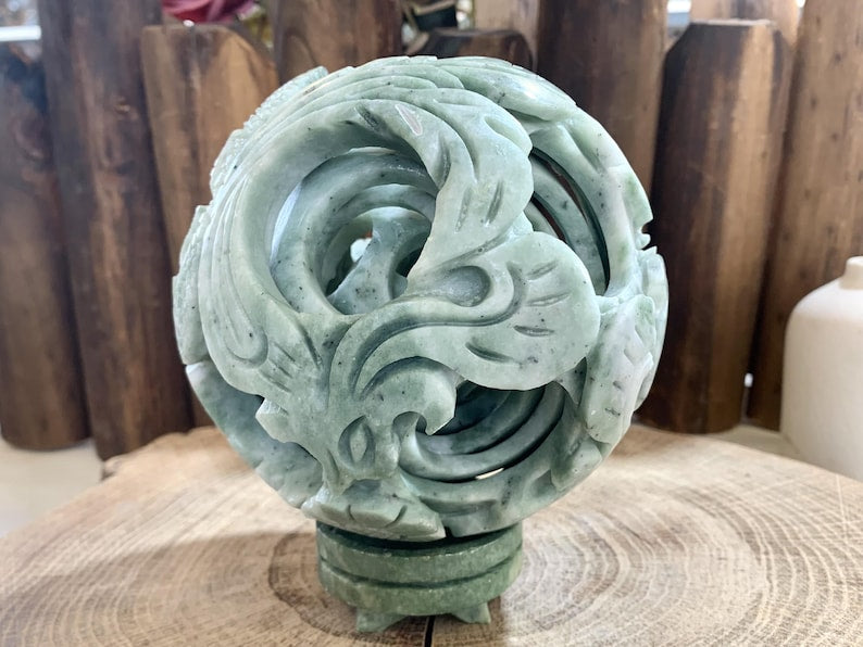 4" Natural Crystal Rotating Carved Hollow Sphere