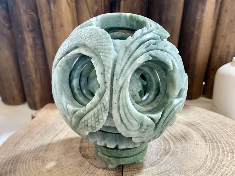 4" Natural Crystal Rotating Carved Hollow Sphere