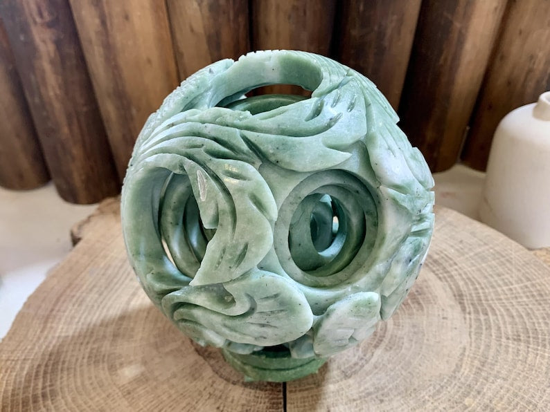 4" Natural Crystal Rotating Carved Hollow Sphere