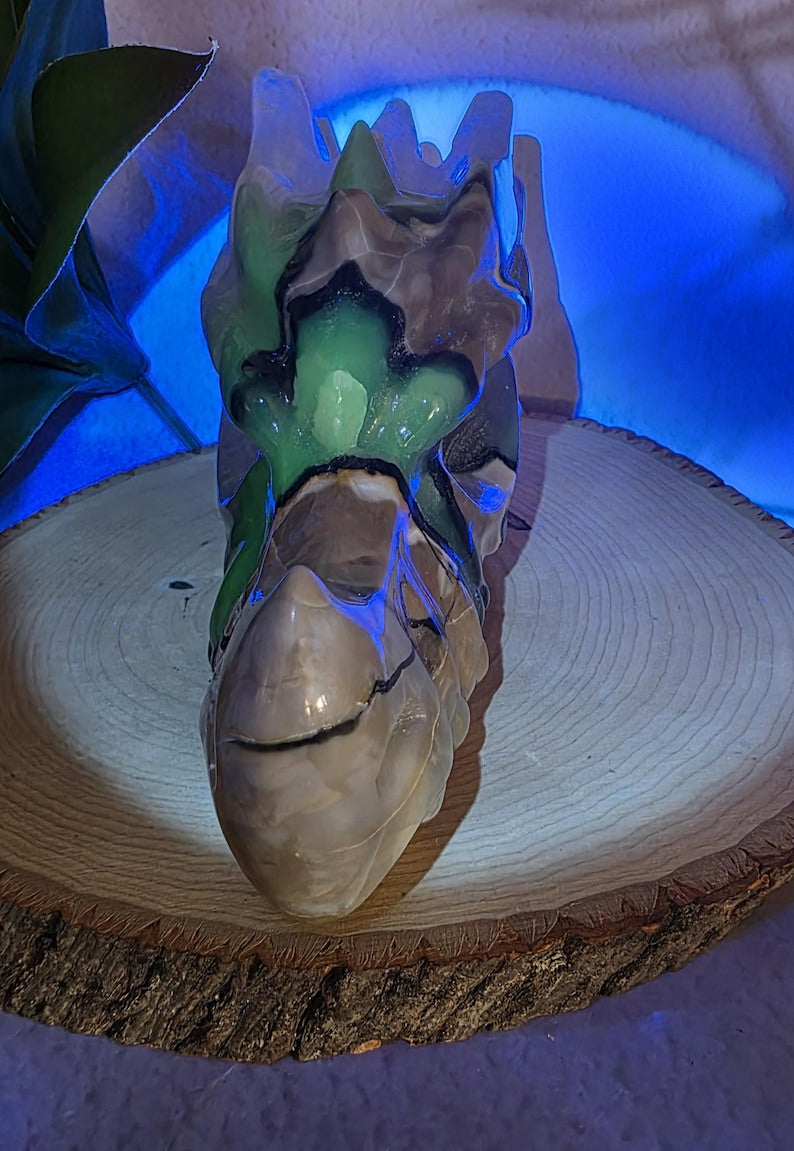 5"Volcano Agate Dragon Skull