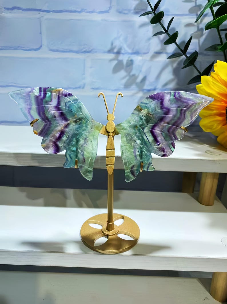 5.5" Natural Feather Fluorite Butterfly Wings
