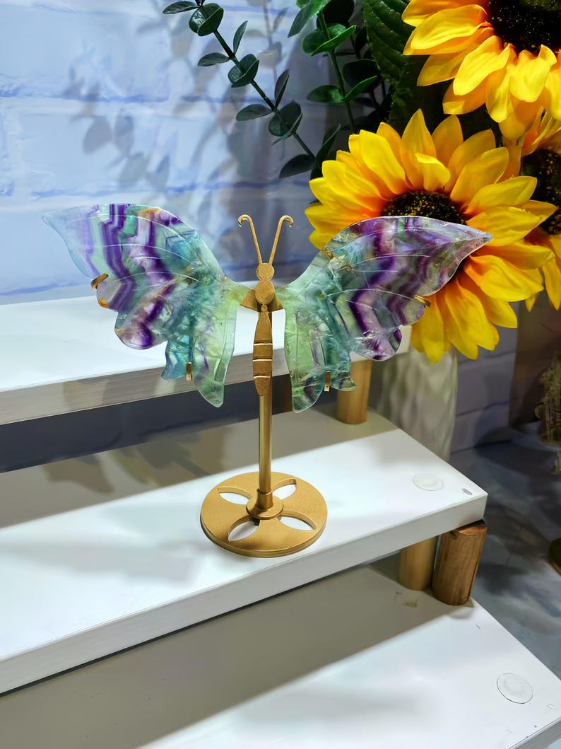 5.5" Natural Feather Fluorite Butterfly Wings