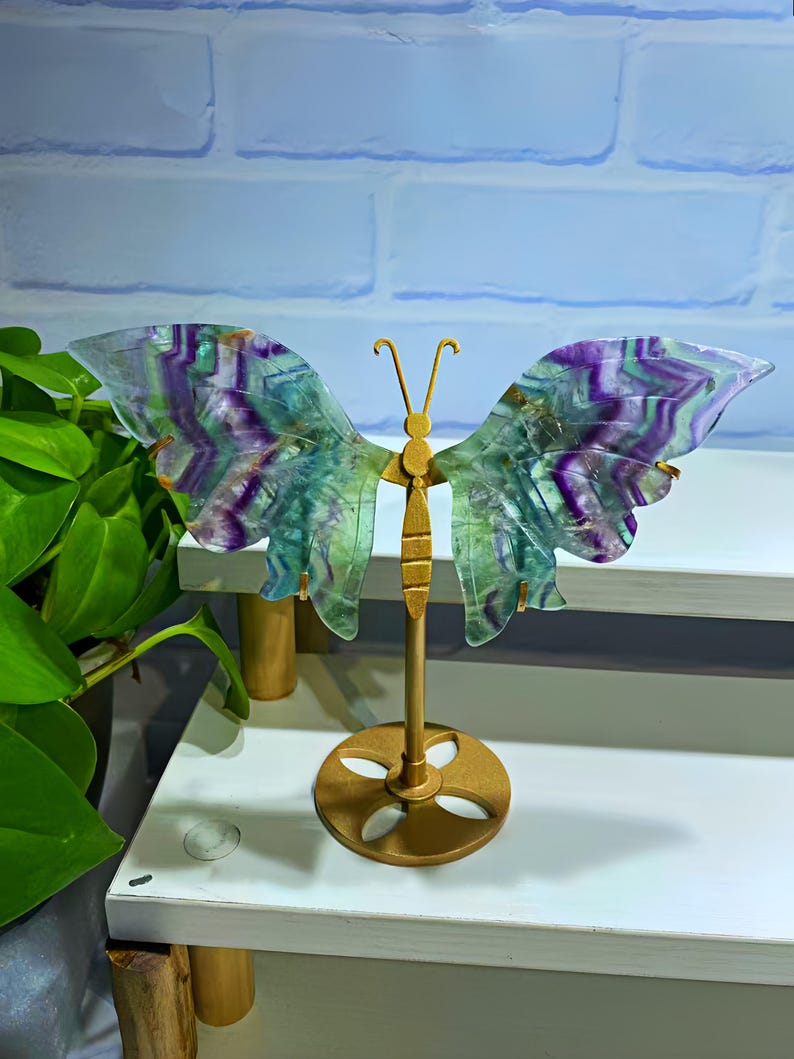 5.5" Natural Feather Fluorite Butterfly Wings