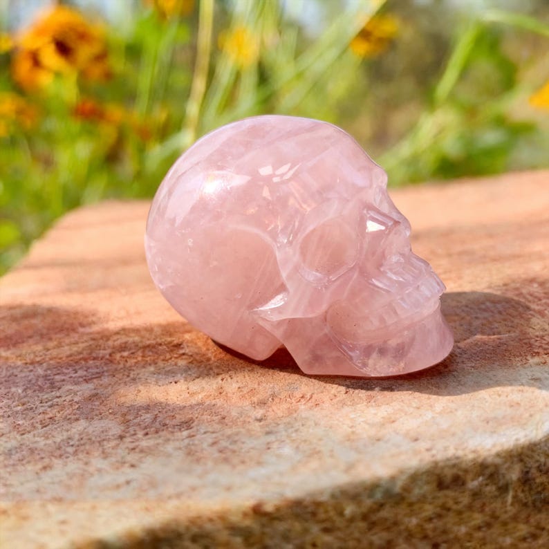 3" Hand Carved Rose Quartz Crystal Skull