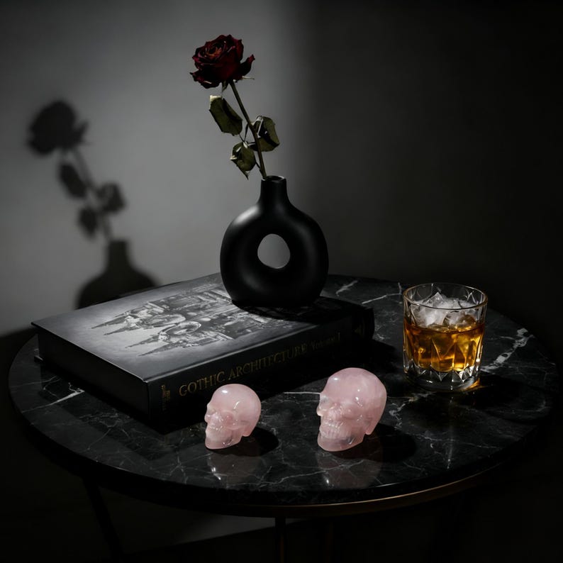 3" Hand Carved Rose Quartz Crystal Skull