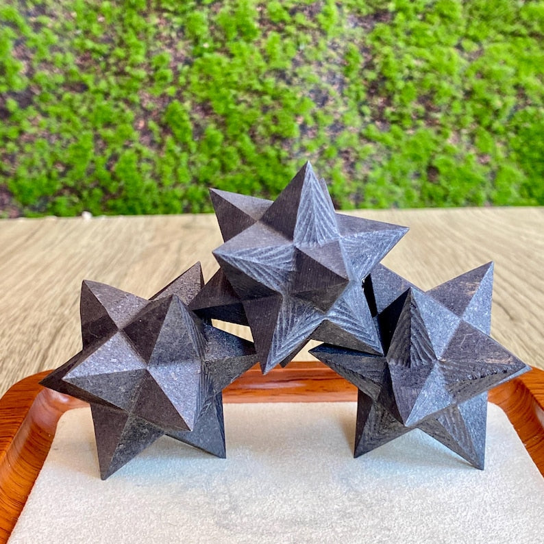 3" Hand Carved Shungite Merkaba Star EMF Protection Stone