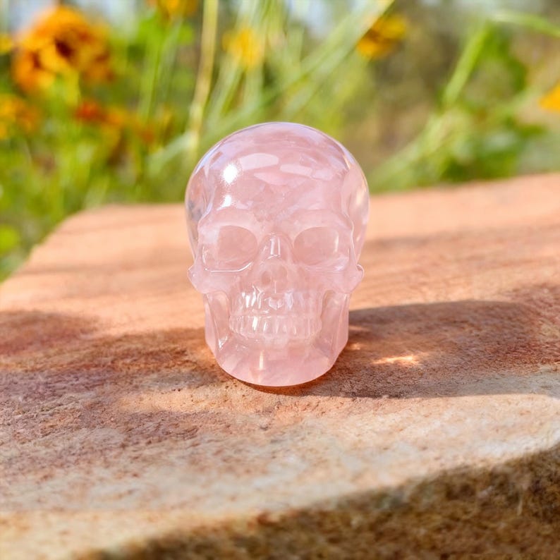 3" Hand Carved Rose Quartz Crystal Skull