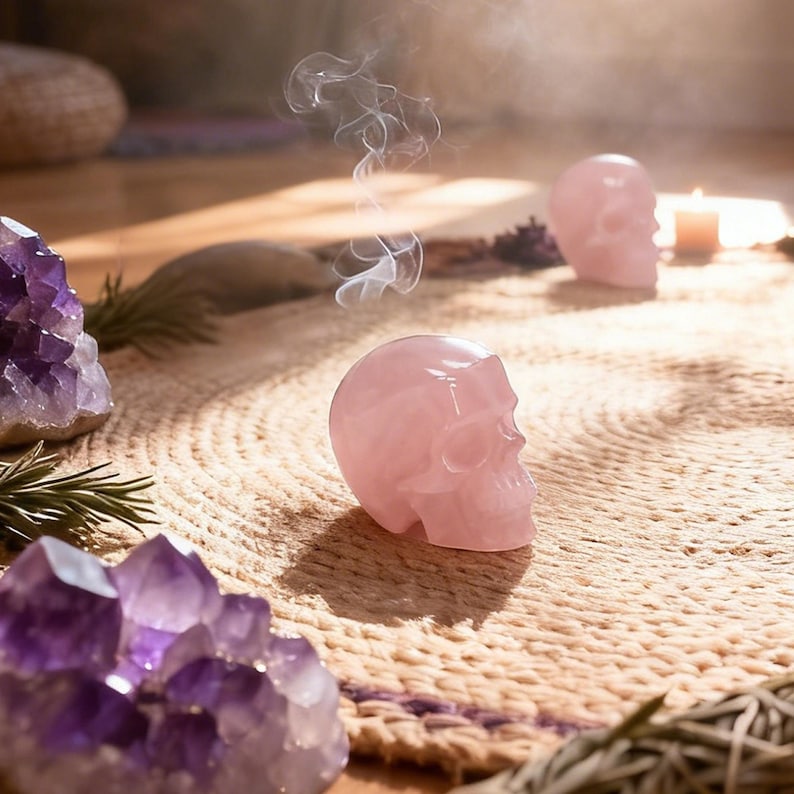 3" Hand Carved Rose Quartz Crystal Skull