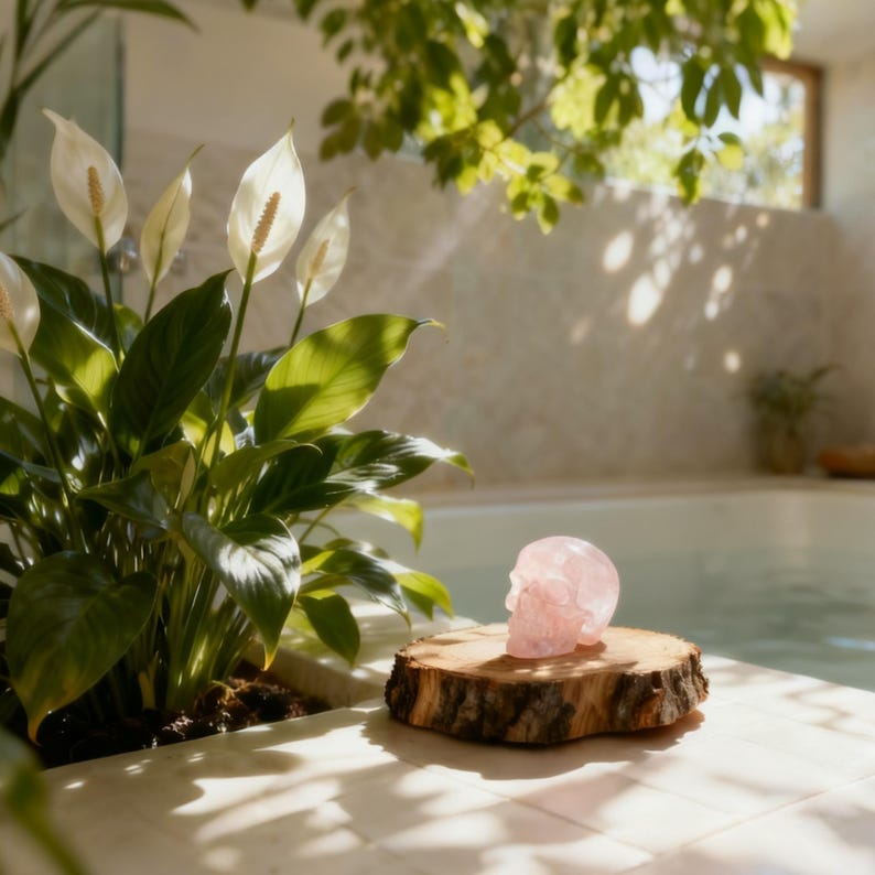 3" Hand Carved Rose Quartz Crystal Skull