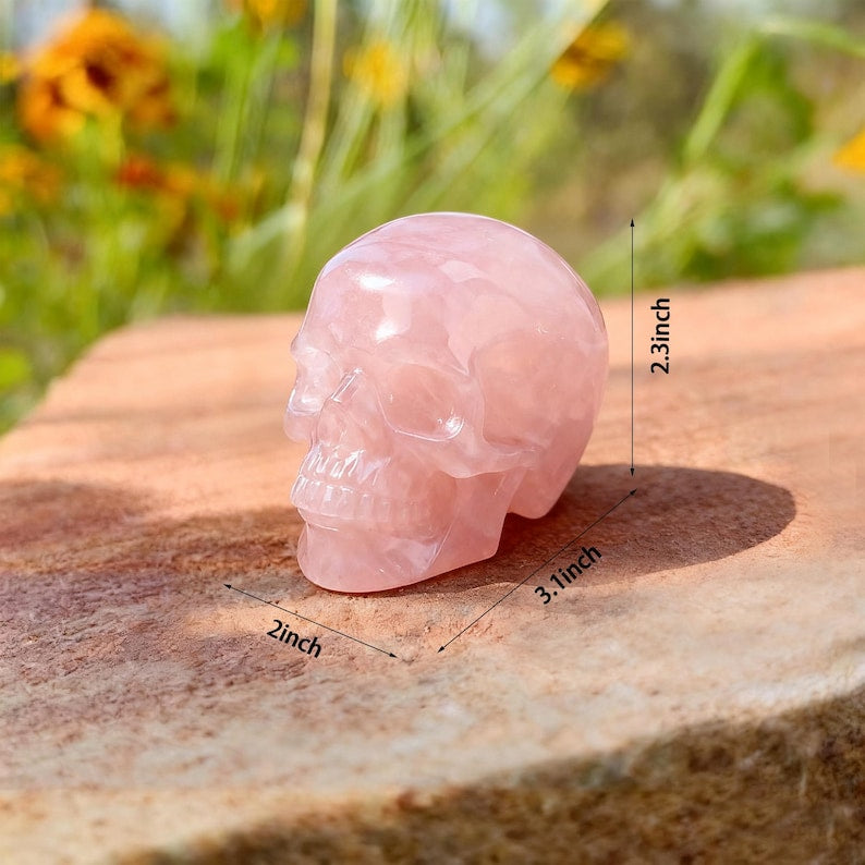 3" Hand Carved Rose Quartz Crystal Skull