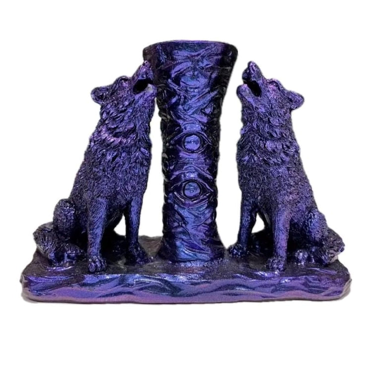 5" Howling Wolves Crystal Sphere Display Stand