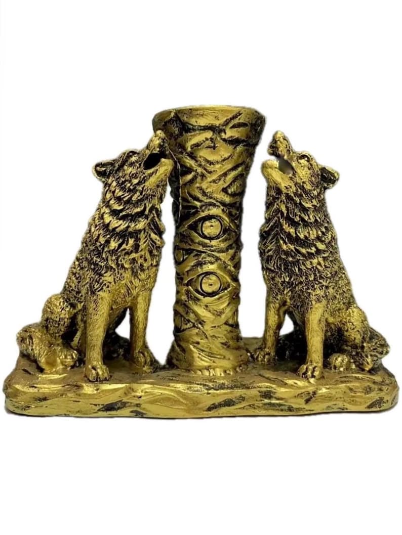 5" Howling Wolves Crystal Sphere Display Stand