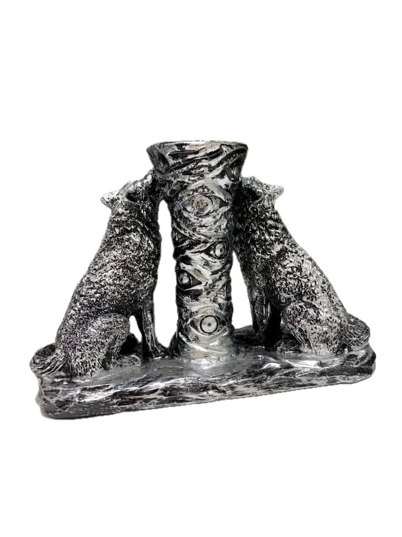 5" Howling Wolves Crystal Sphere Display Stand